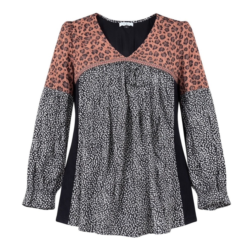 THML Anthropologie Animal Print Babydoll Blouse NWT womens Large boho‎ peasant